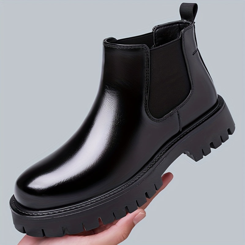 Black Rugged-Sole Chelsea Boots for Men
