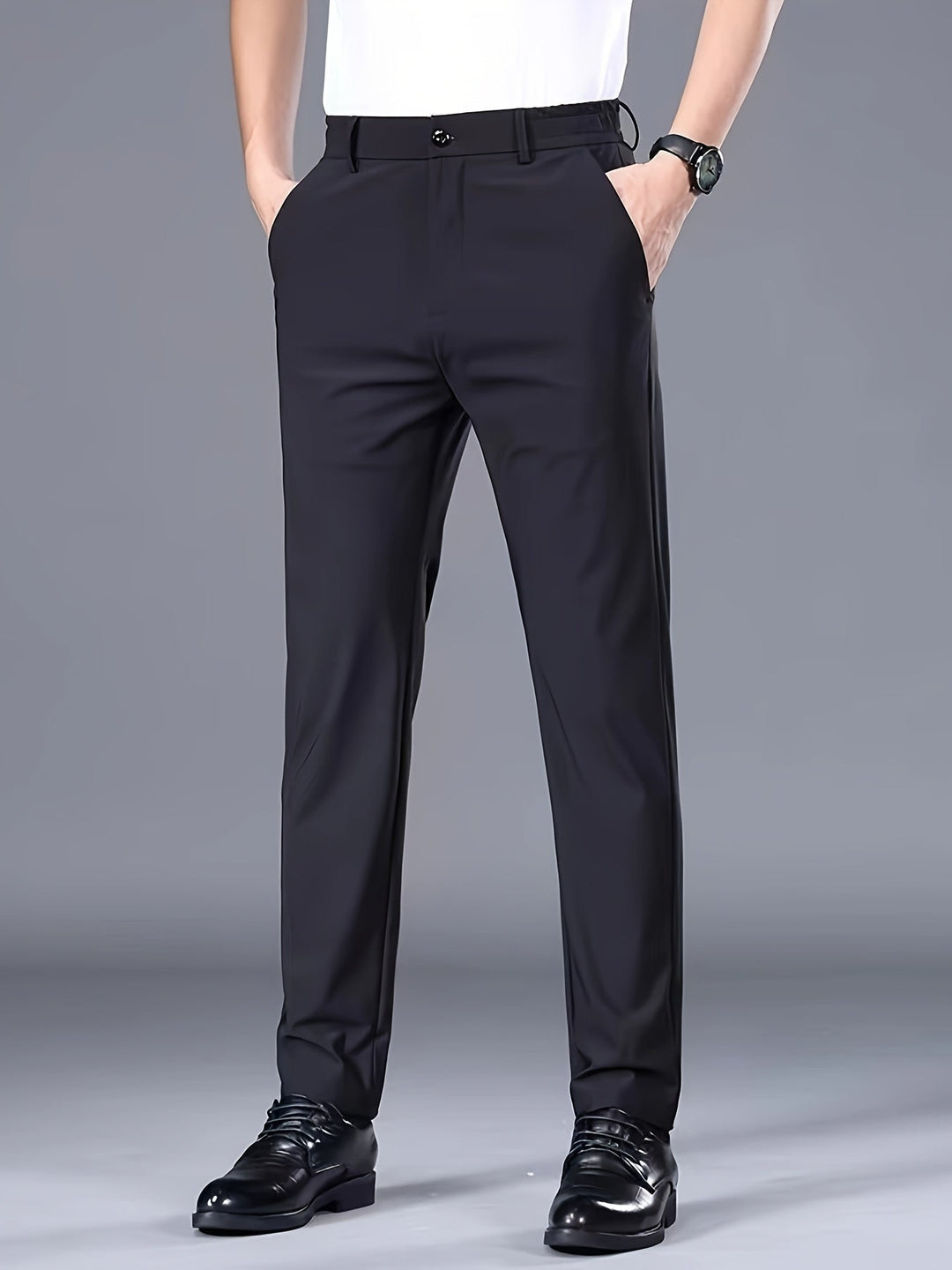 Straight-Leg Trousers, Men's Tailored Fit, Black