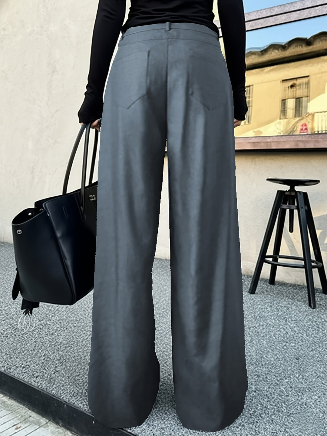 Dark Gray Wide-Leg High-Waist Pants for Women