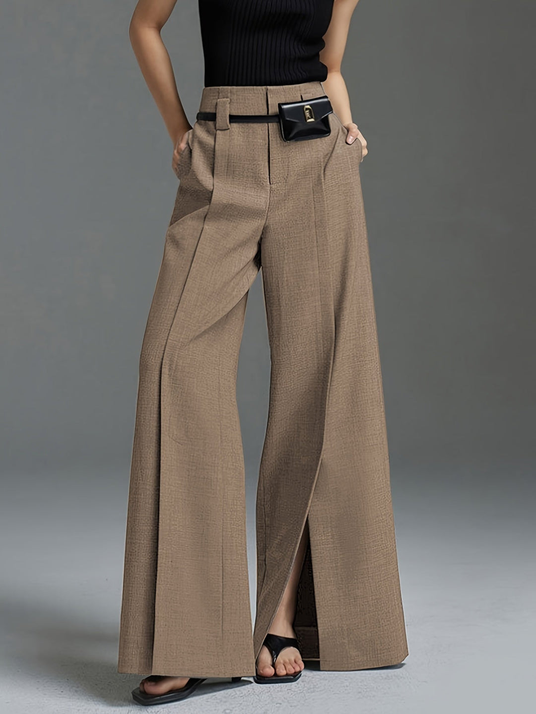Wide-Leg Slit Trousers for Women