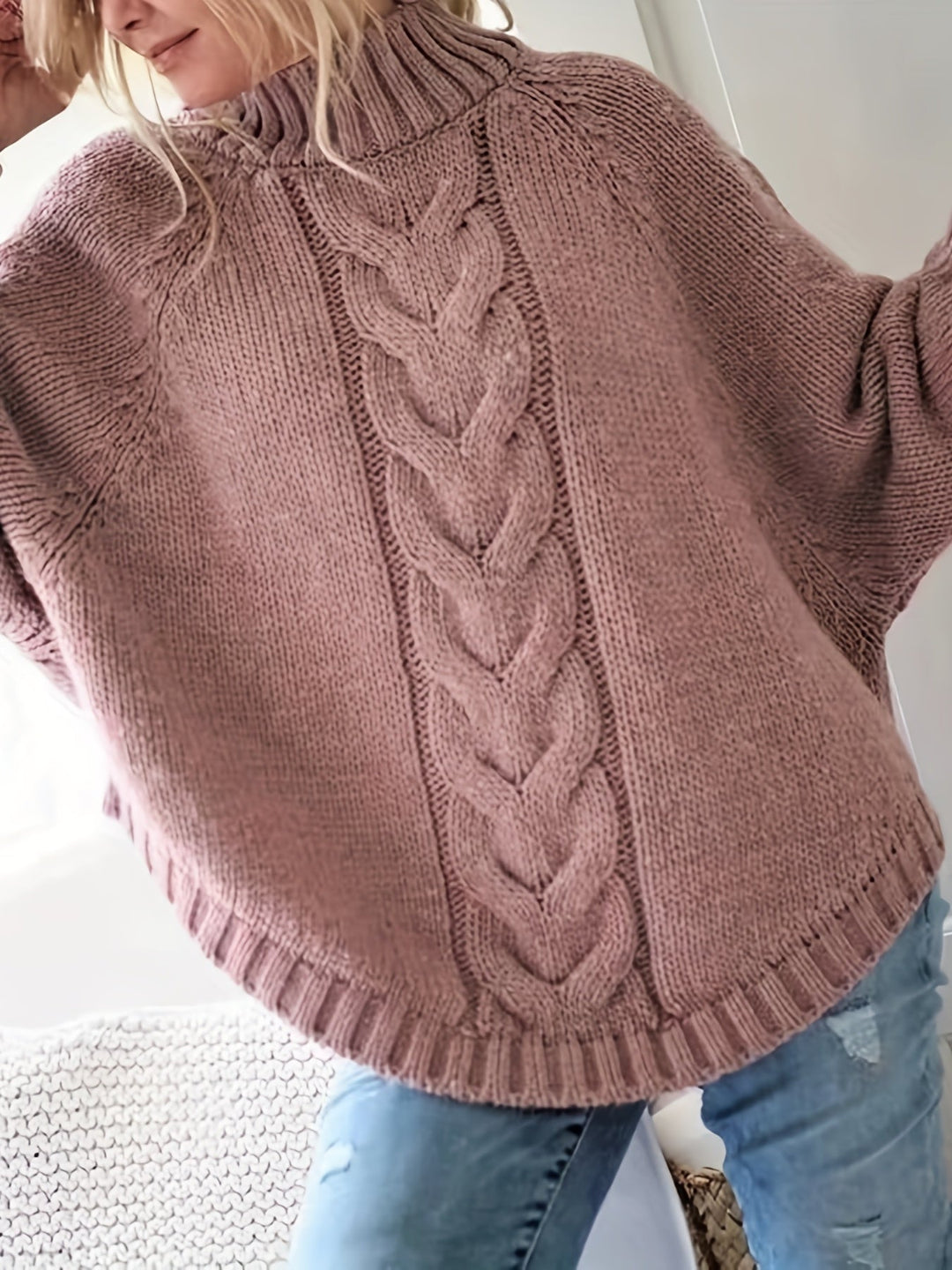 Cable-Knit High-Neck Sweater for Women