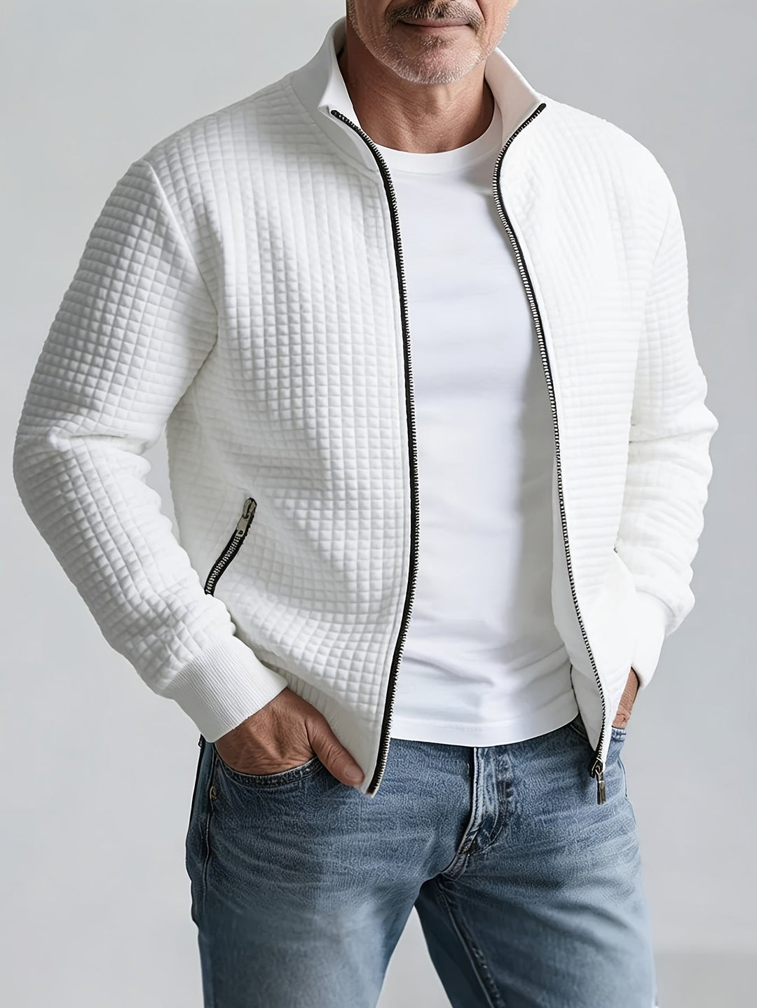 Stand-Collar Jacket for Men, Textured Style