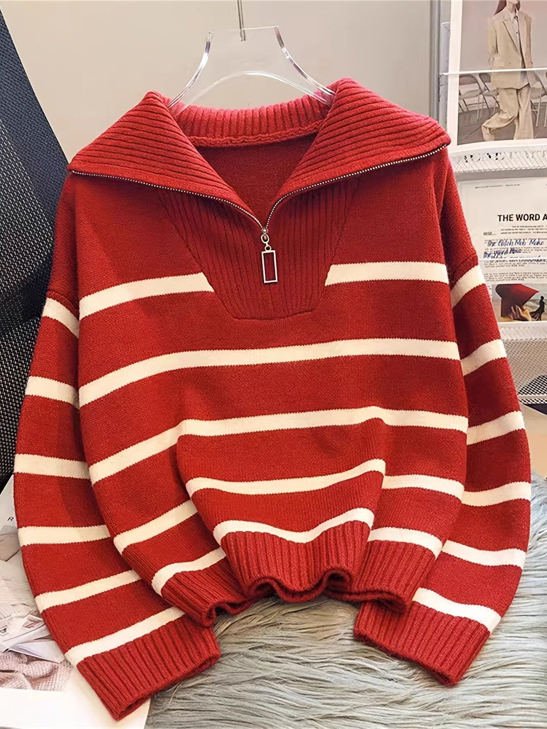 Striped Quarter-Zip Sweater for Women