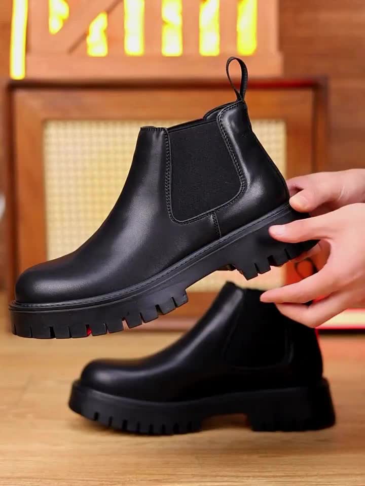 Black Rugged-Sole Chelsea Boots for Men