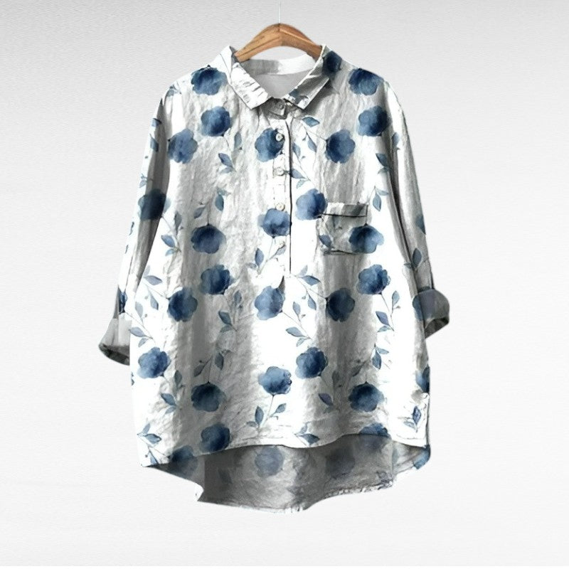 Classic Floral Collar Blouse for Women, Plus Size
