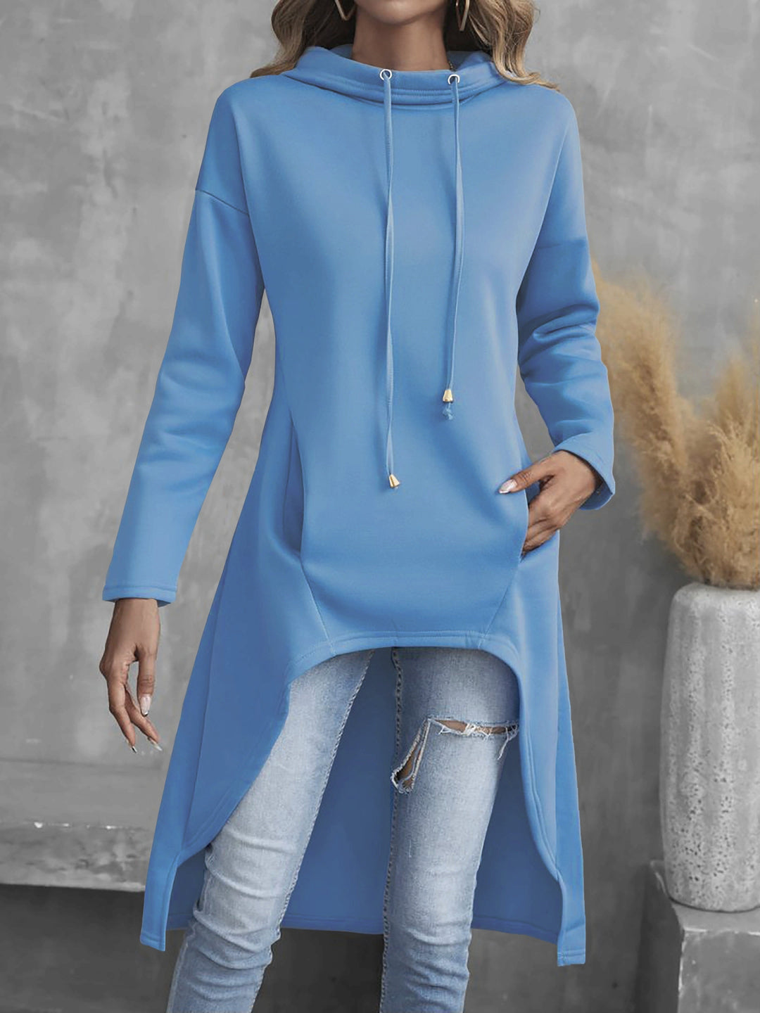 High-Low Drawstring Hoodie for Women