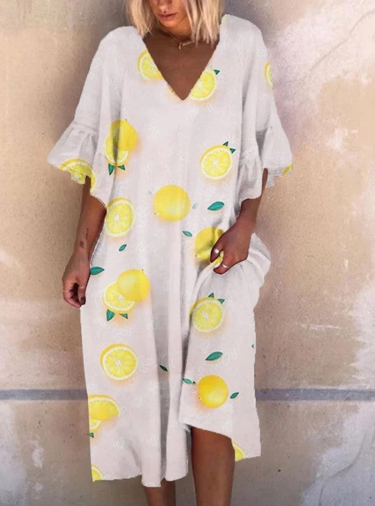 Women's Short Sleeve Printed Midi Dress