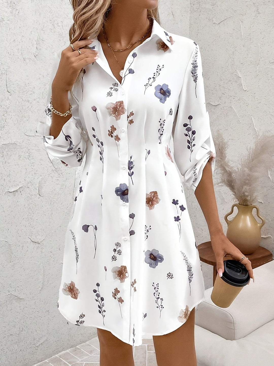 Women's Floral Button-Front Shirt Dress