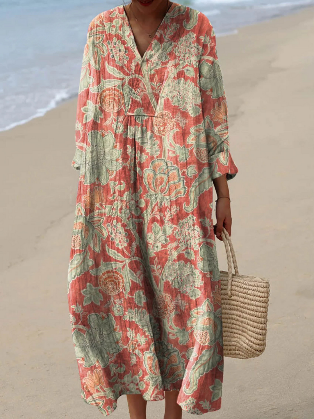 Vintage Floral Art Print Dress for Women