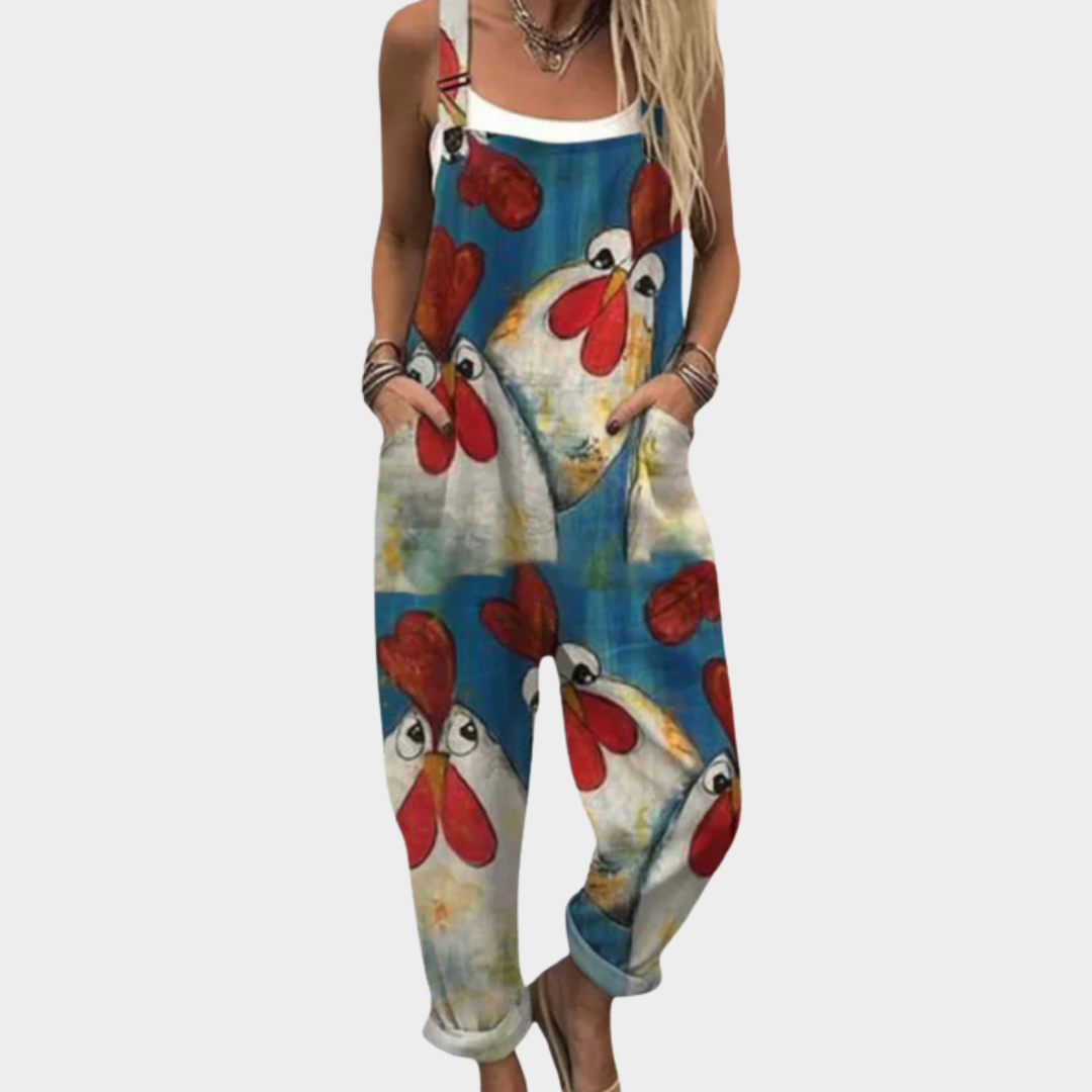 Multicolor Chicken Art Comfortable Jumpsuit for Women