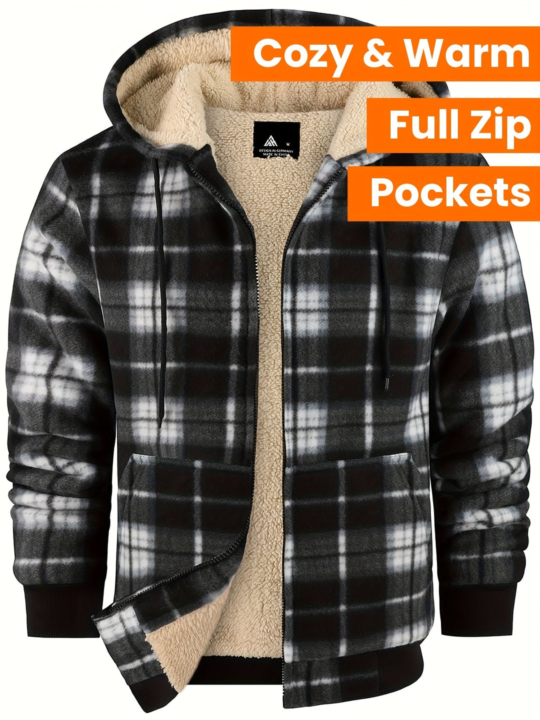 Hooded Zip-Up Jacket, Men's Cozy Fit