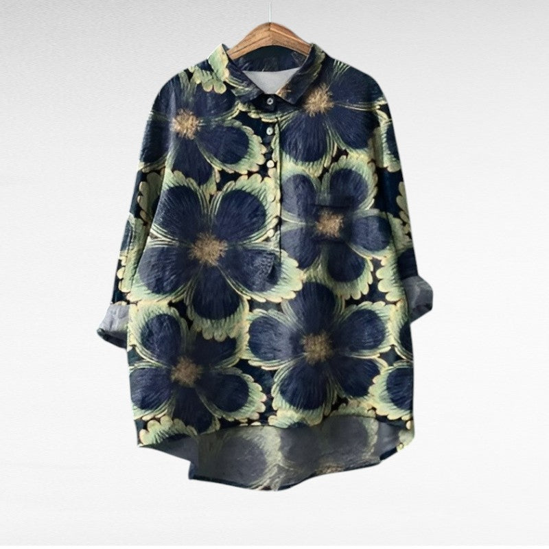 Classic Floral Collar Blouse for Women, Plus Size