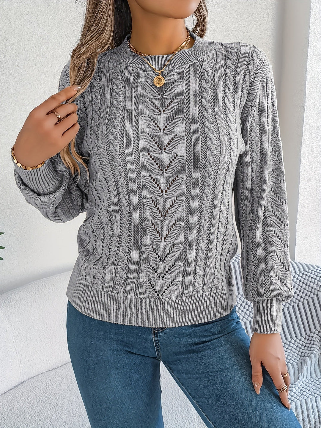 Cable-Knit Textured Sweater for Women