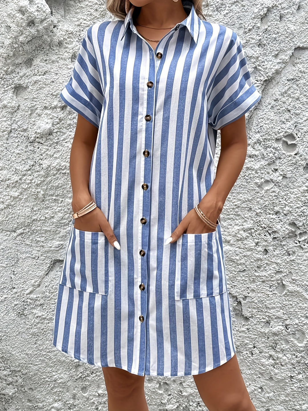 Belted Striped Shirt Dress for Women
