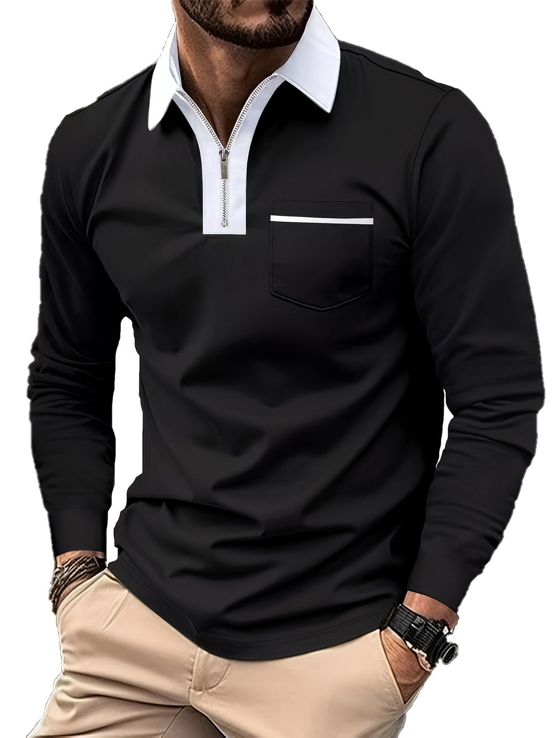 Refined Zip-Collar Polo Shirt for Men, Plus Size