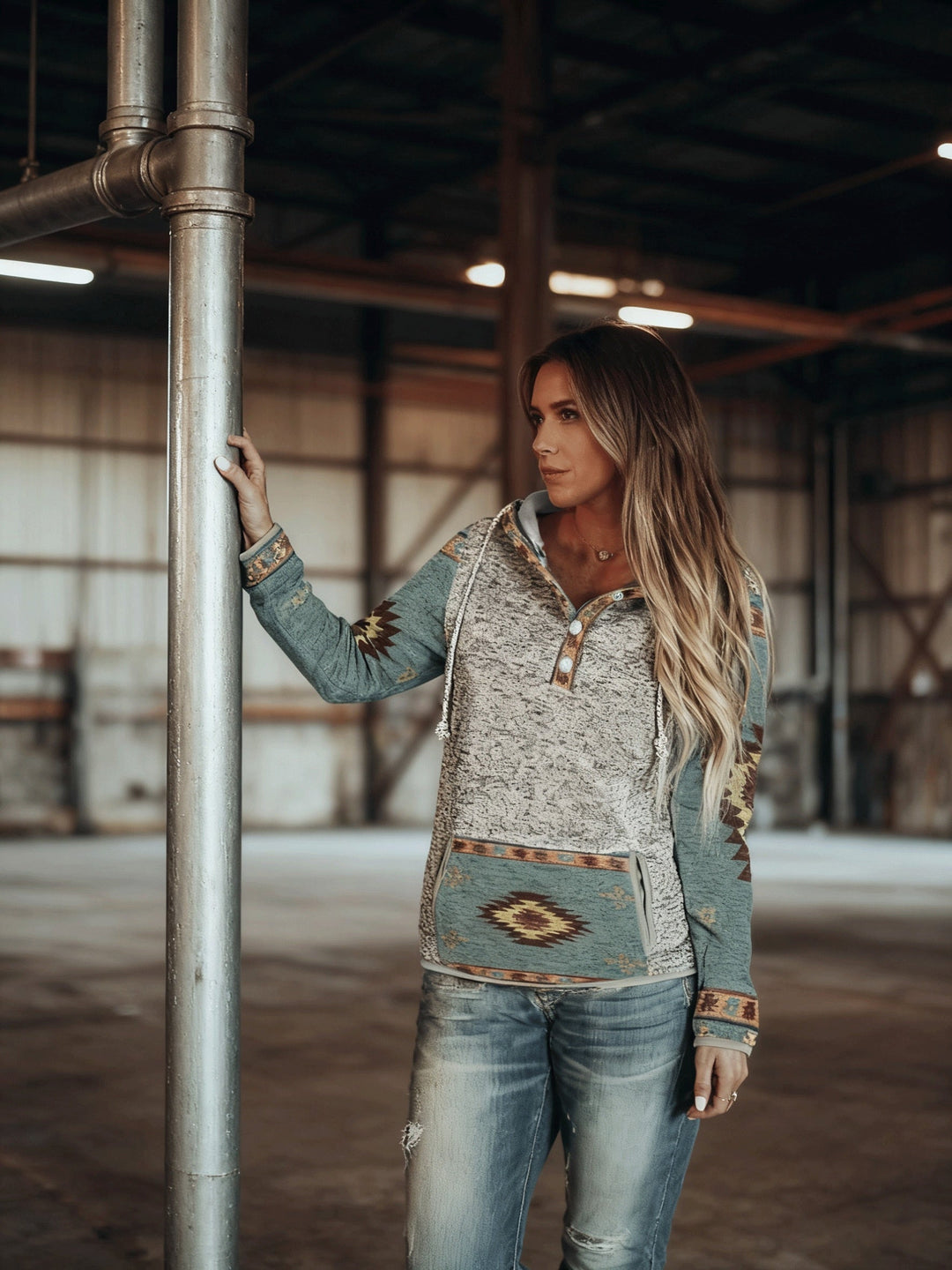 Western-Inspired Hooded Sweatshirt for Women