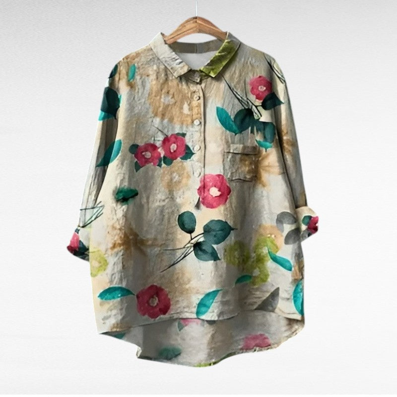 Classic Floral Collar Blouse for Women, Plus Size