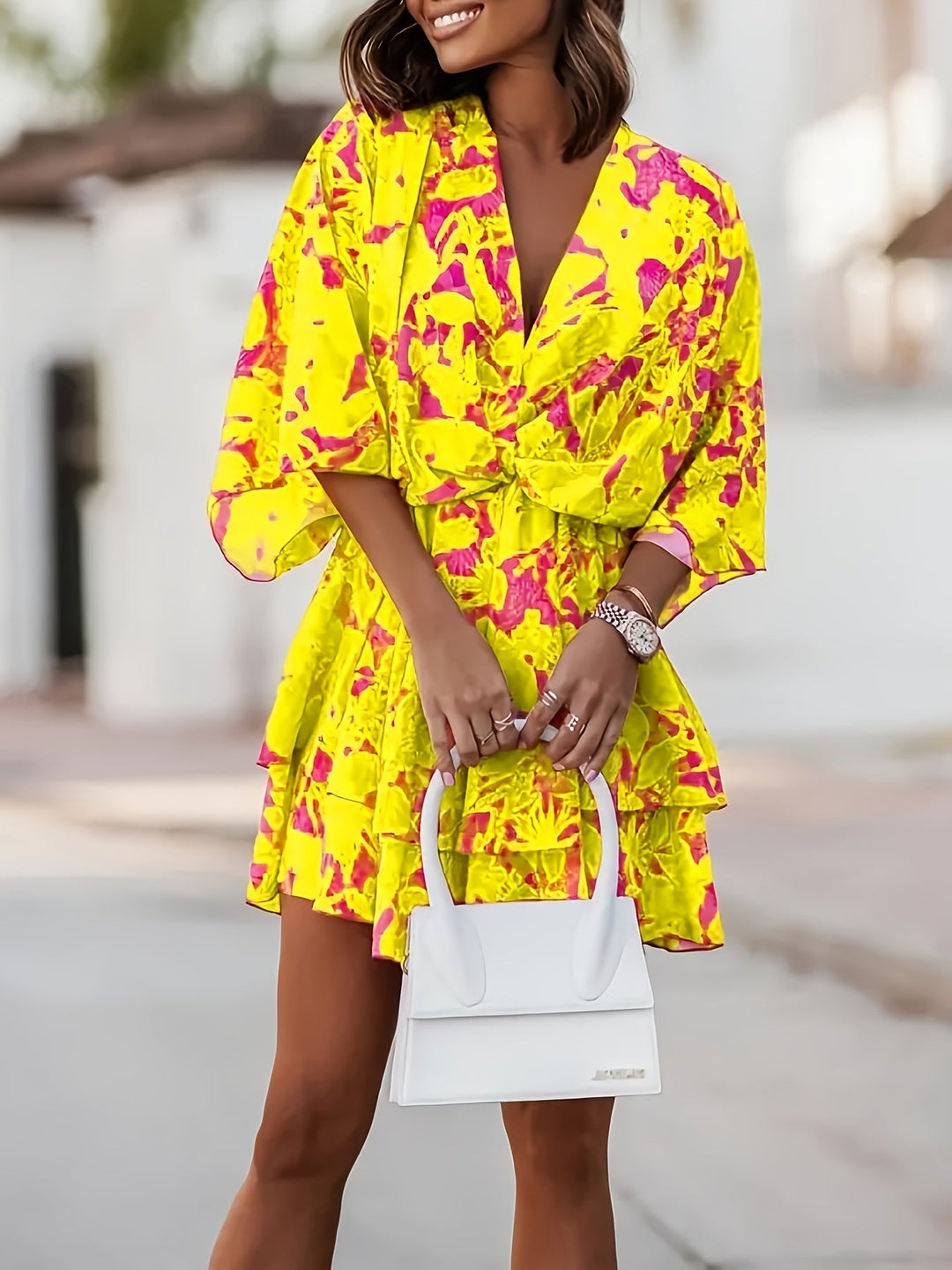 Ladies Flowing Batwing Wrap Dress