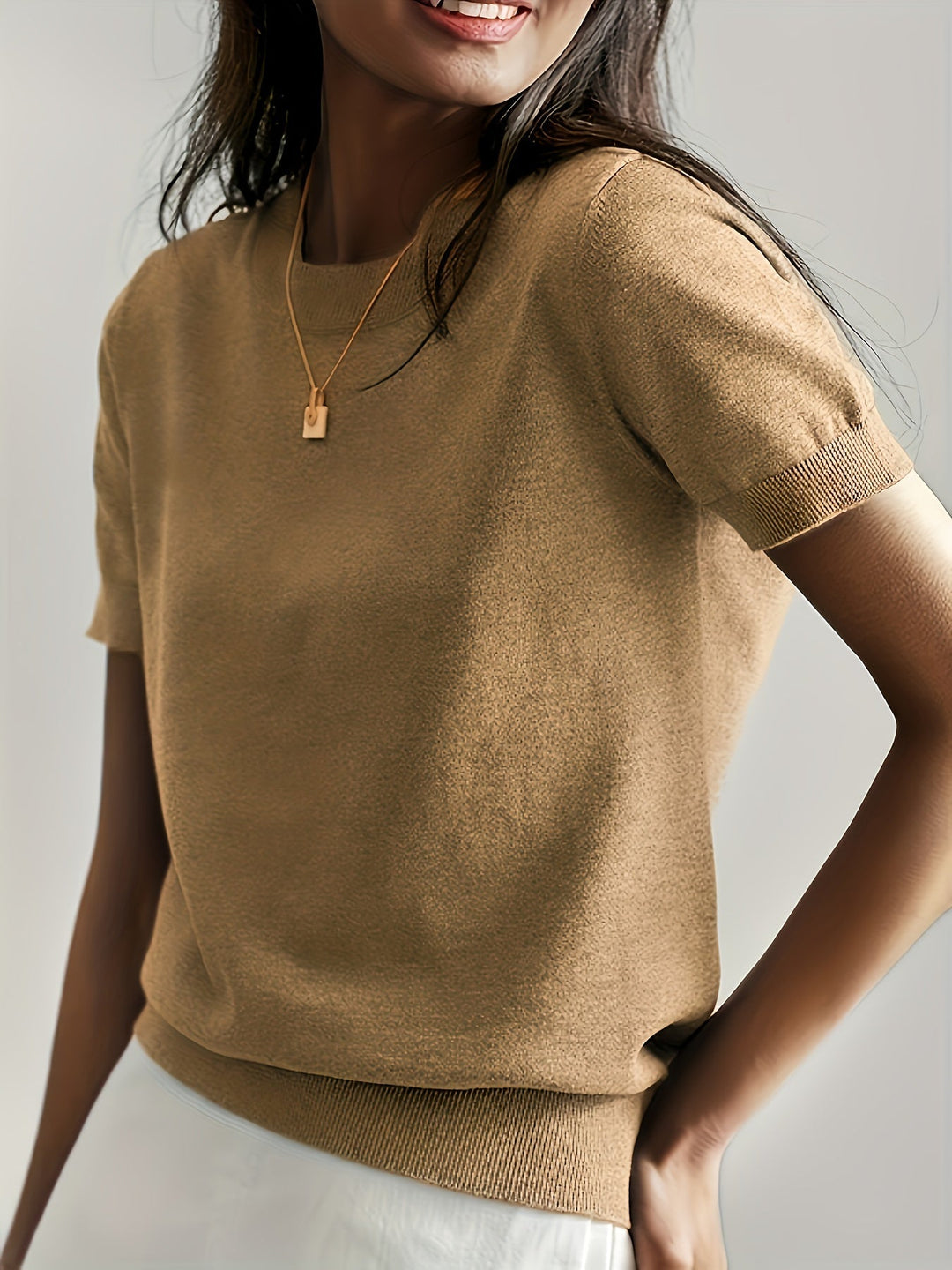 Fine-Knit Short Sleeve Sweater for Women
