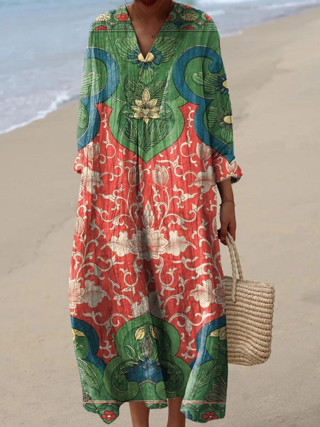 Multicolor Vintage Floral Art Print Dress for Women