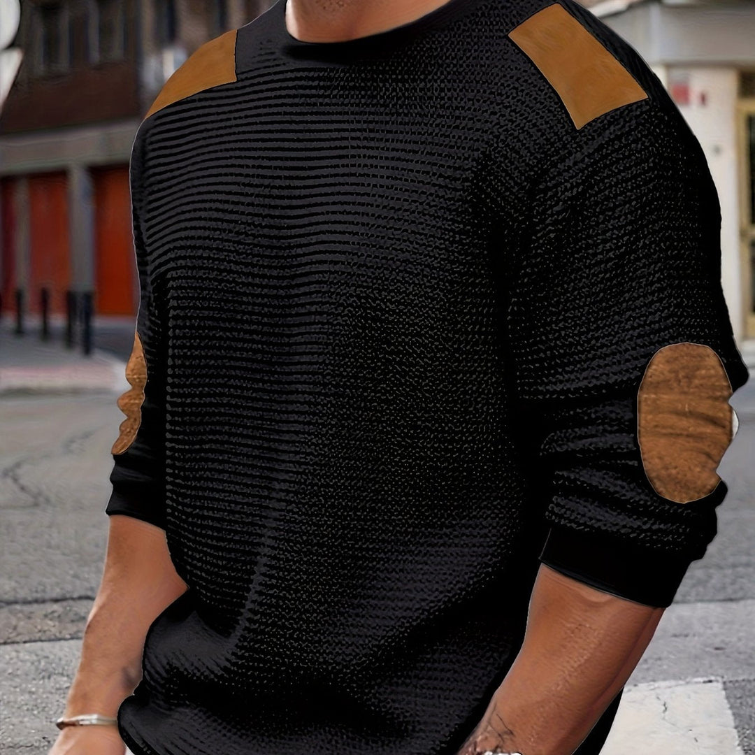 Textured Elbow-Patch Pullover for Men, Plus Size