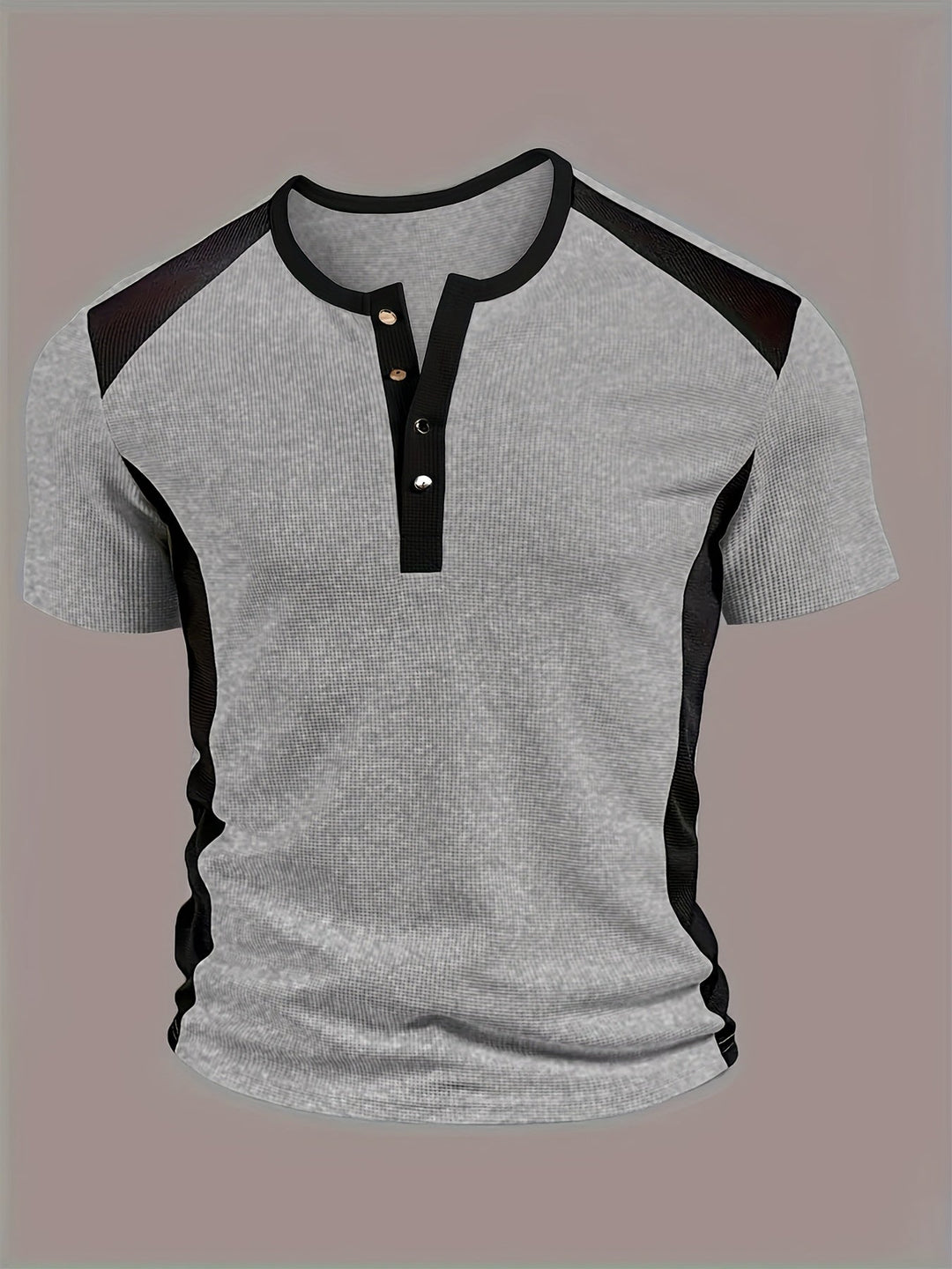 Contrast Henley Shirt for Men, Textured Style