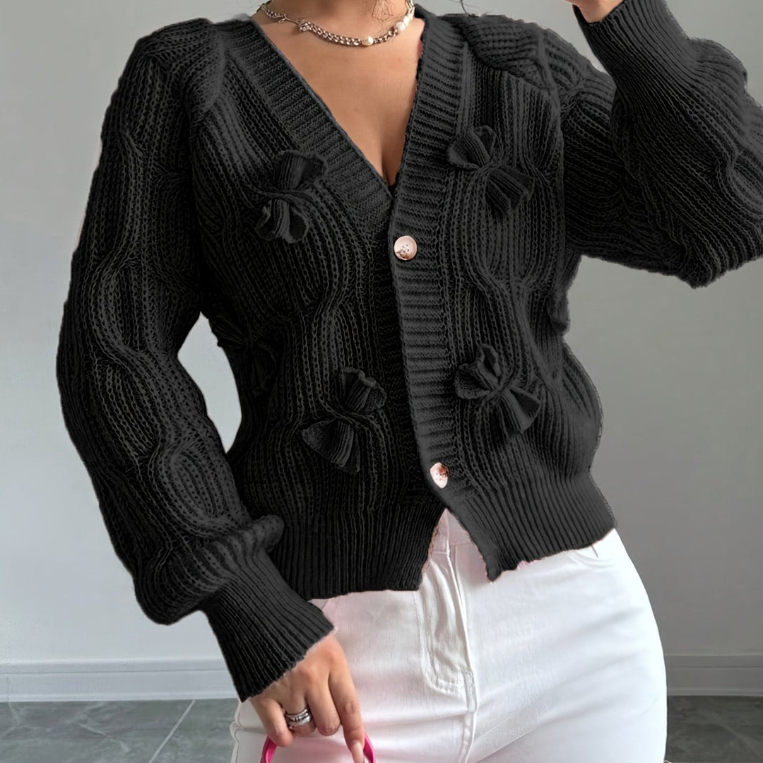Bow-Detail Long Sleeve Cardigan, Women's Soft Fit