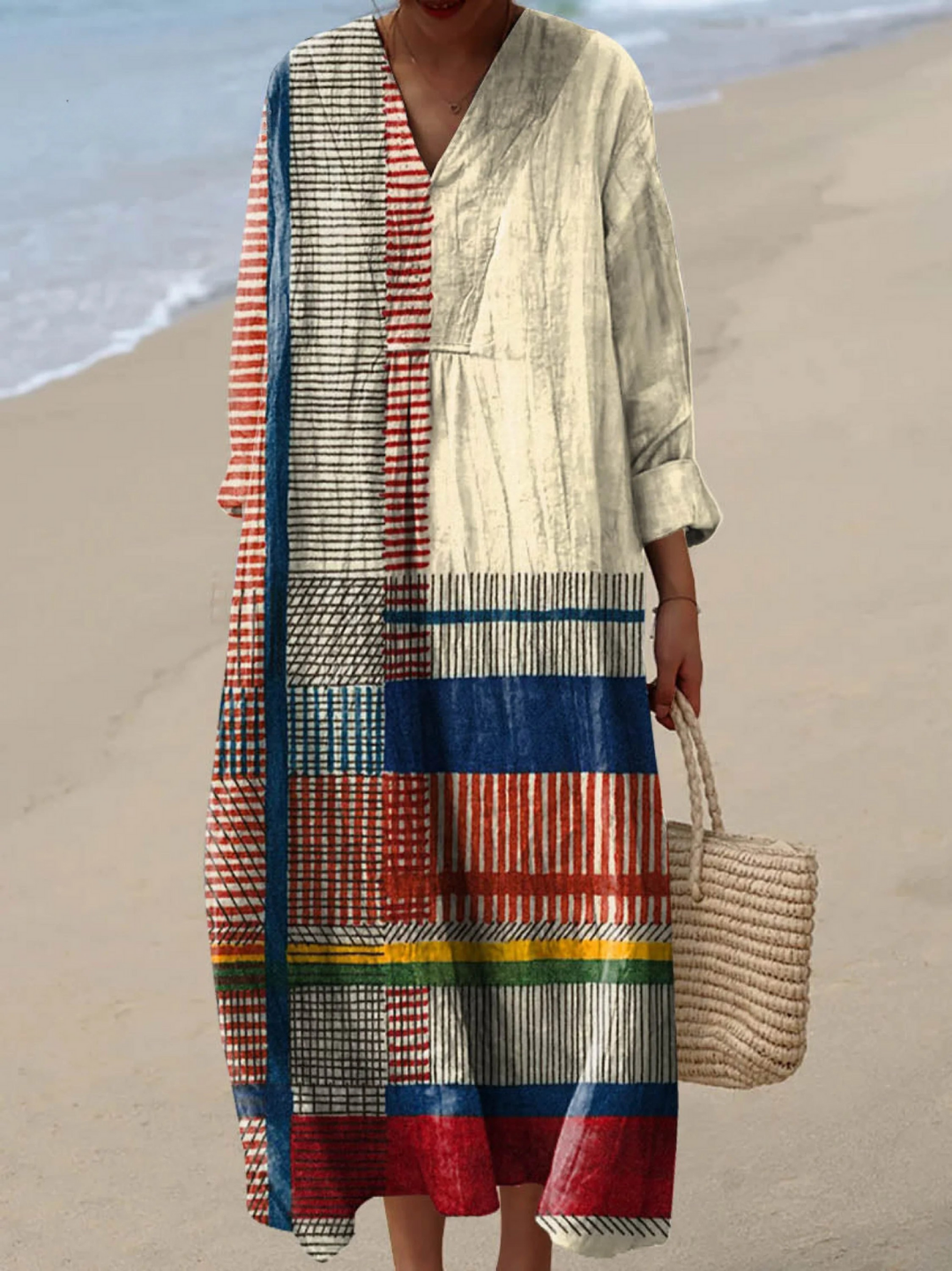 Vintage Geometric Line Art Dress for Women, Plus Size
