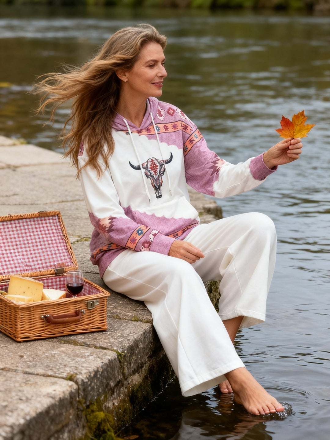 Western-Inspired Print Hoodie for Women