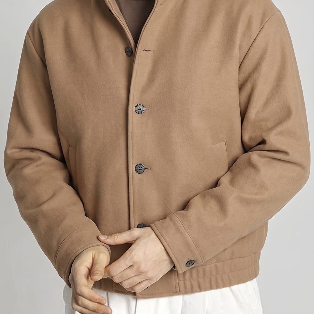 Khaki Refined Button-Front Bomber Jacket for Men