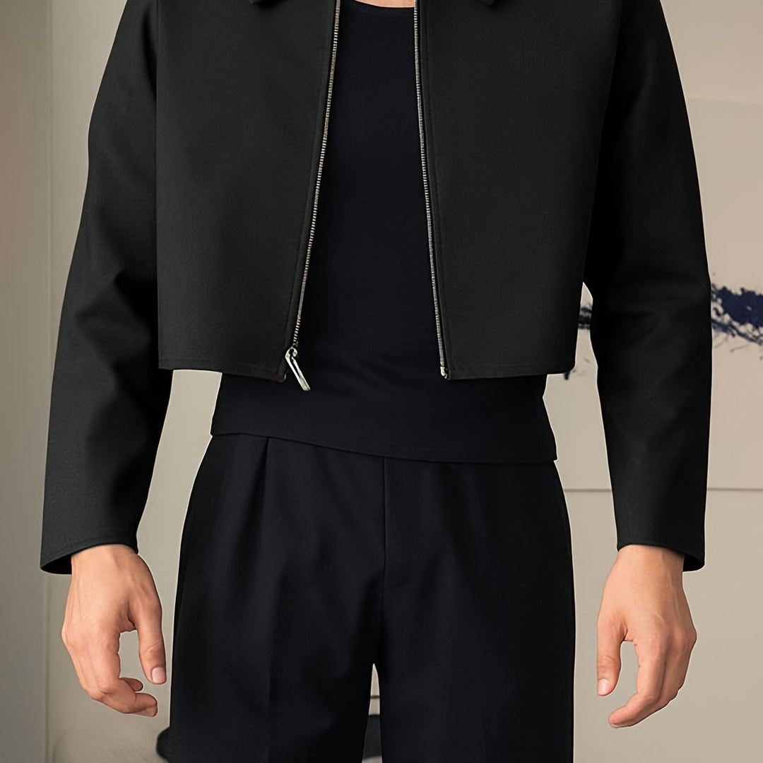 Black Modern Cropped Jacket for Men