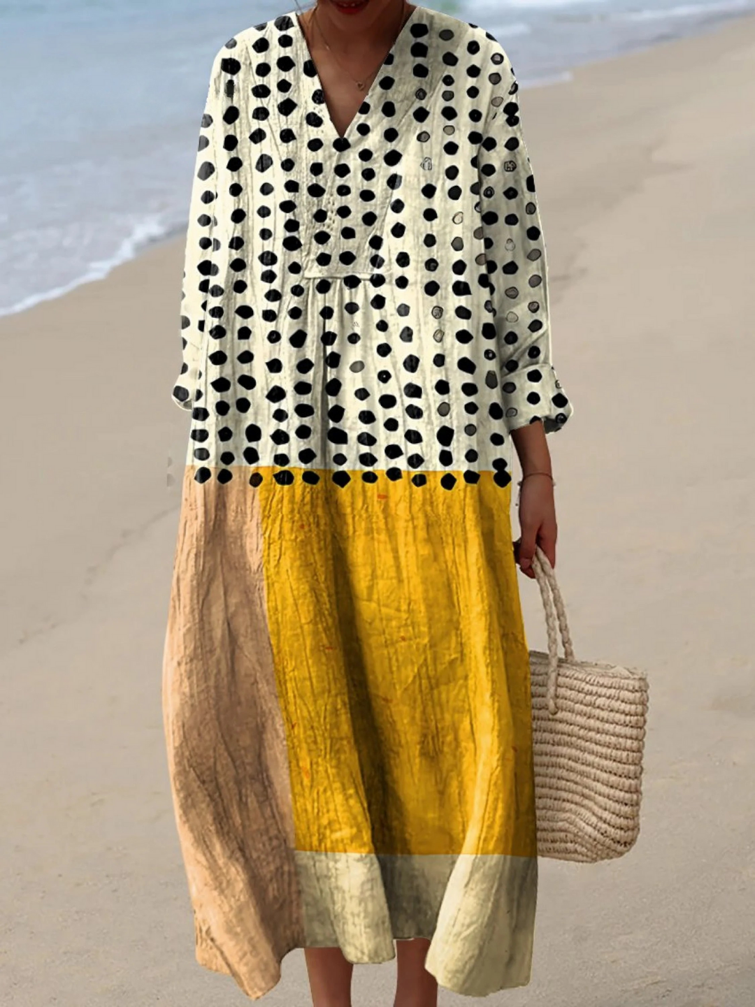 Ladies Stylish Color-Blocked Flowy Dress