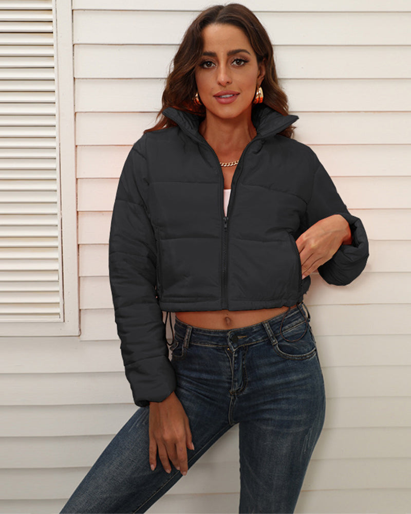 Women's Padded Zip Quilted Jacket – Black