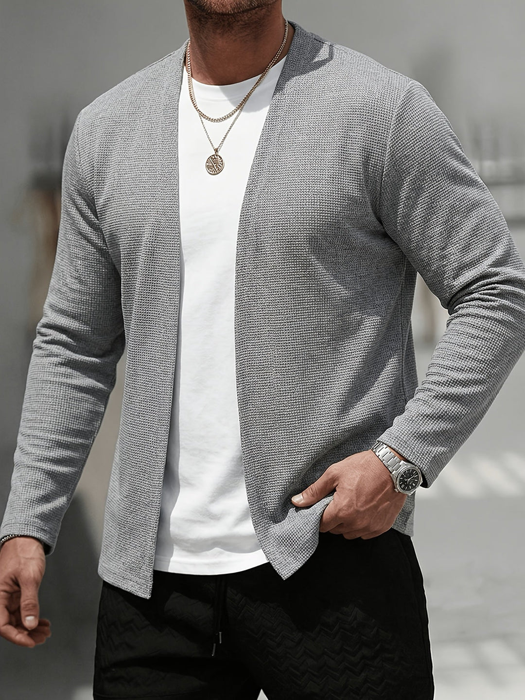 Open-Front Textured Cardigan for Men
