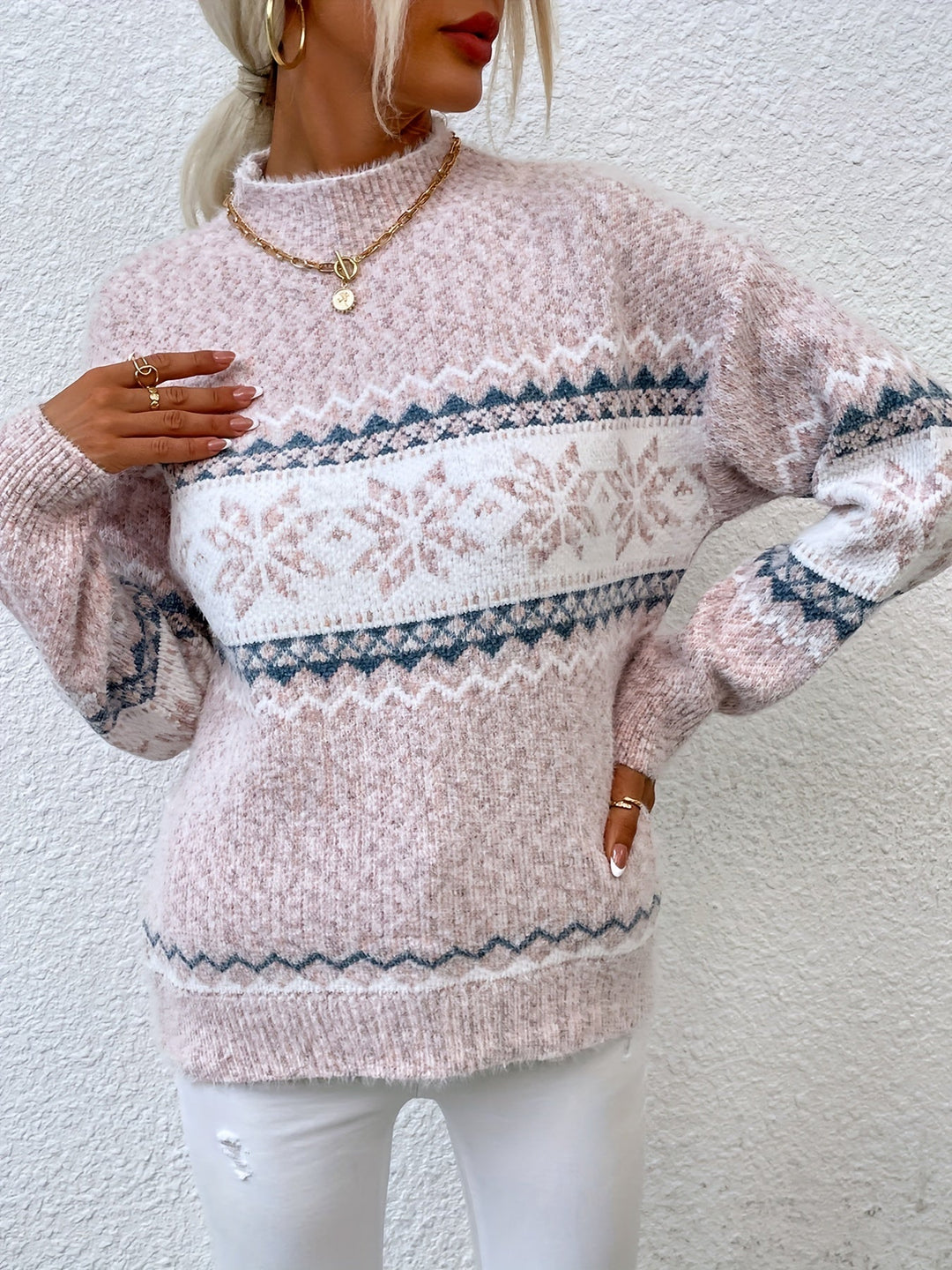 Snowflake Mock-Neck Sweater, Women's Cozy Fit