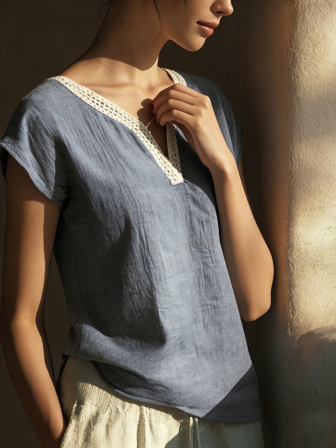 Lace-Trim V-Neck Top for Women