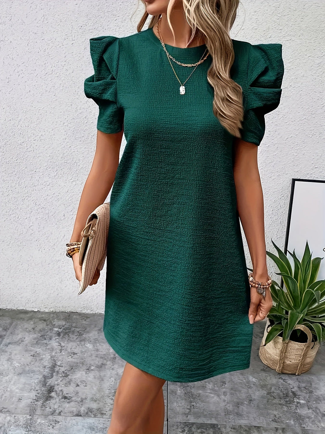 Puff-Sleeve Shift Dress for Women