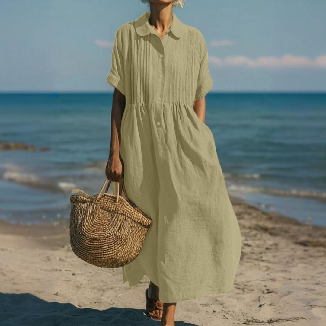 Button Mid Sleeve Dress for Women, Casual Style