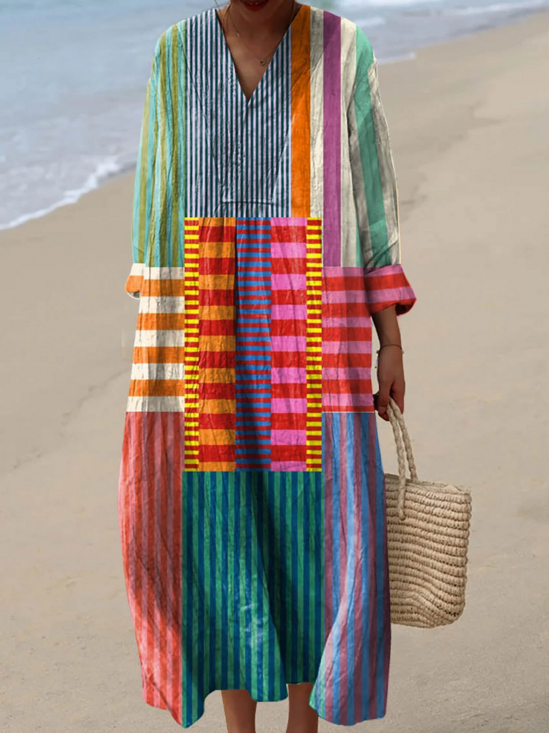 Vintage Geometric Pattern Dress for Women, Plus Size
