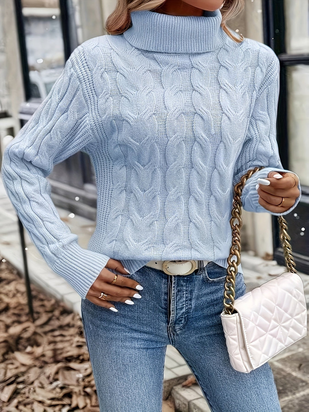 Cable-Knit Turtleneck Sweater for Women, Cozy Style