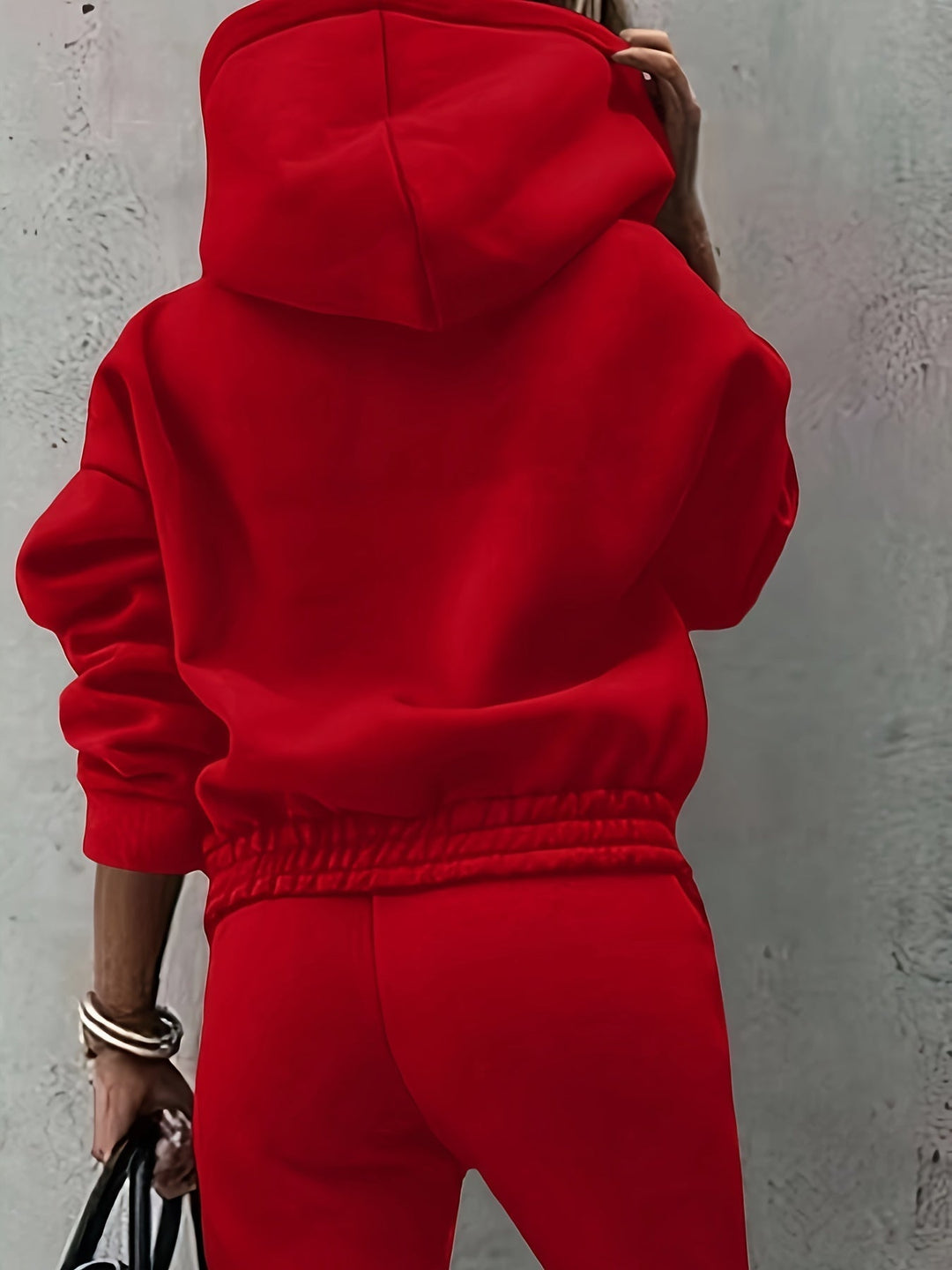 Red Relaxed Hooded Two-Piece Set for Women