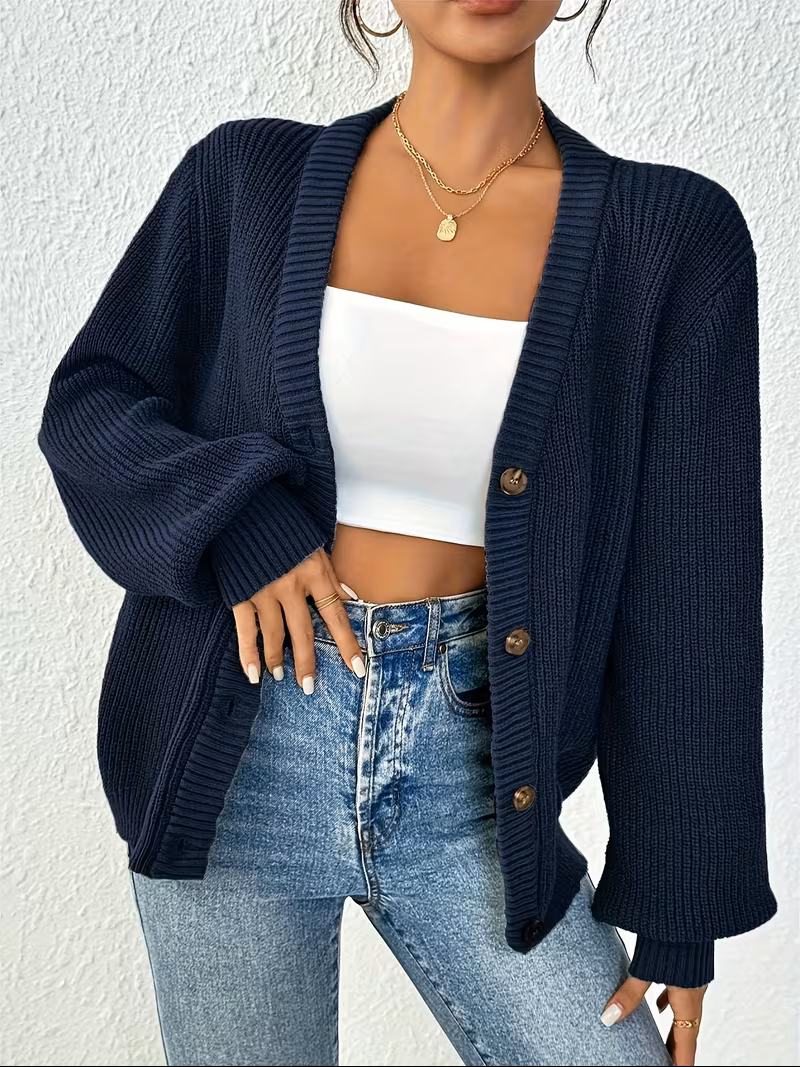 Relaxed Button-Front Cardigan for Women