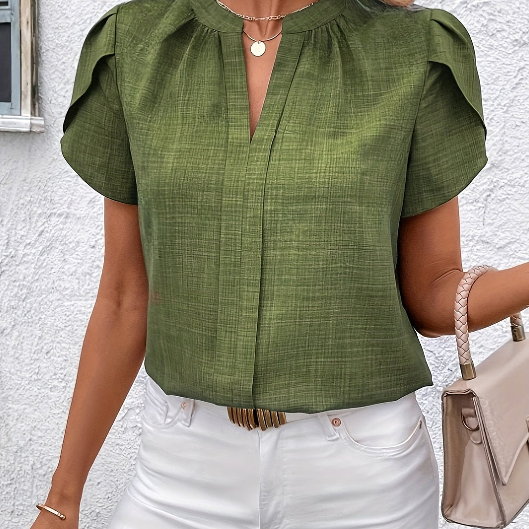 Petal Sleeve Notched Blouse for Women