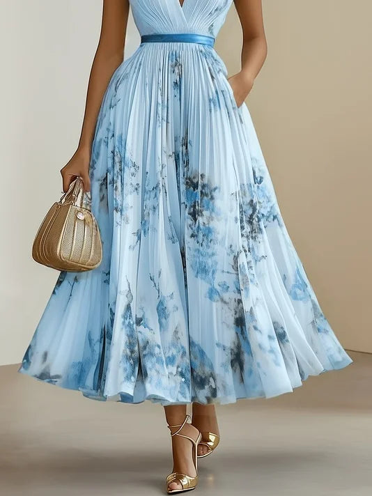 Sleeveless Long V-Neck Dress for Women, Elegant Style