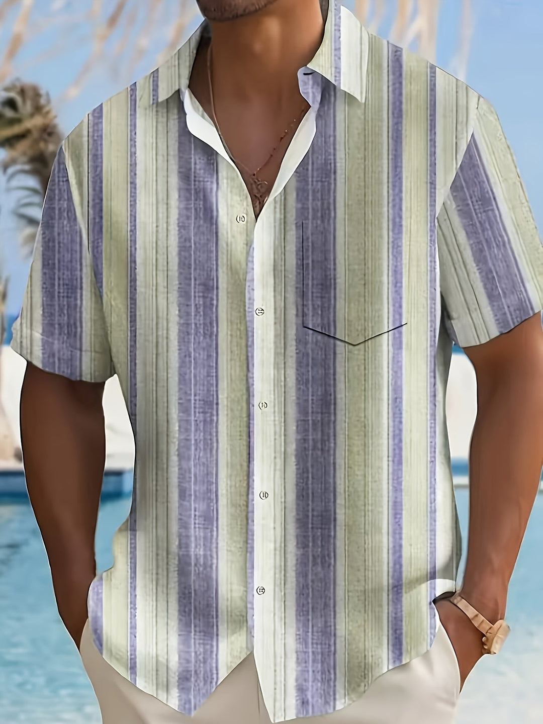 Relaxed Striped Short Sleeve Shirt for Men, Plus Size