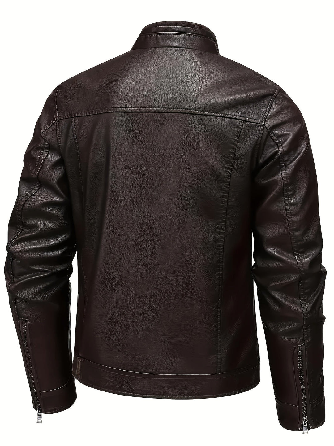 Coffee Brown Classic Stand-Collar Moto Jacket for Men