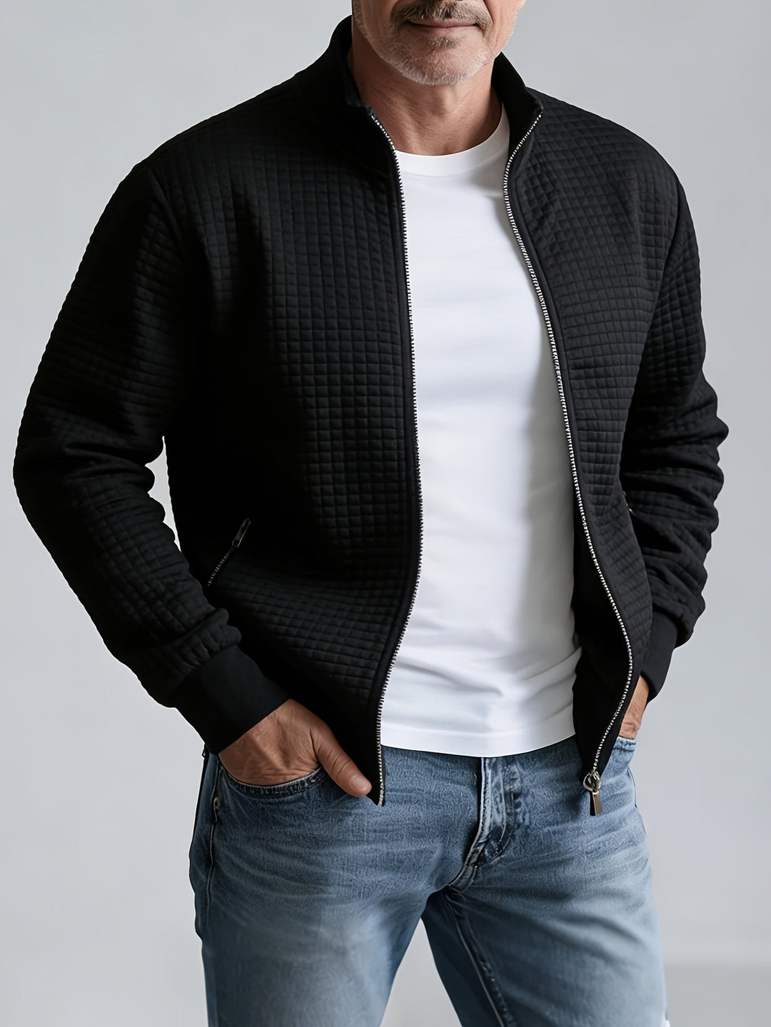 Stand-Collar Jacket for Men, Textured Style