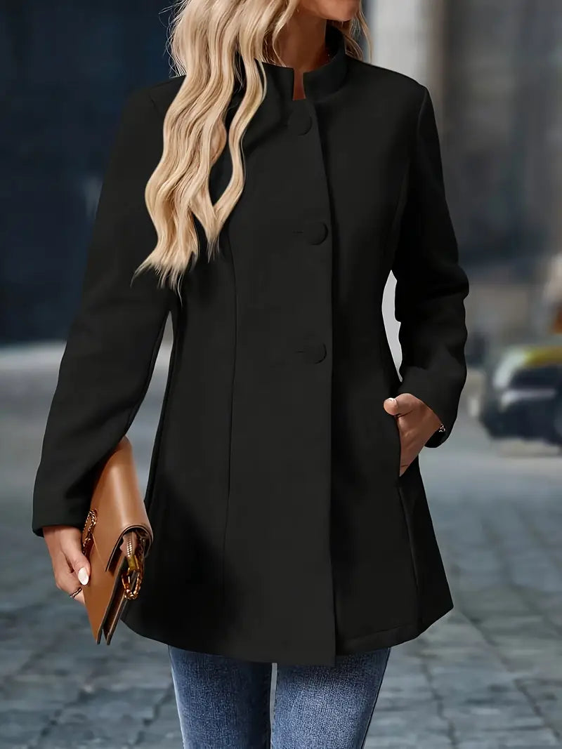 Elegant Stand-Collar Button Coat for Women
