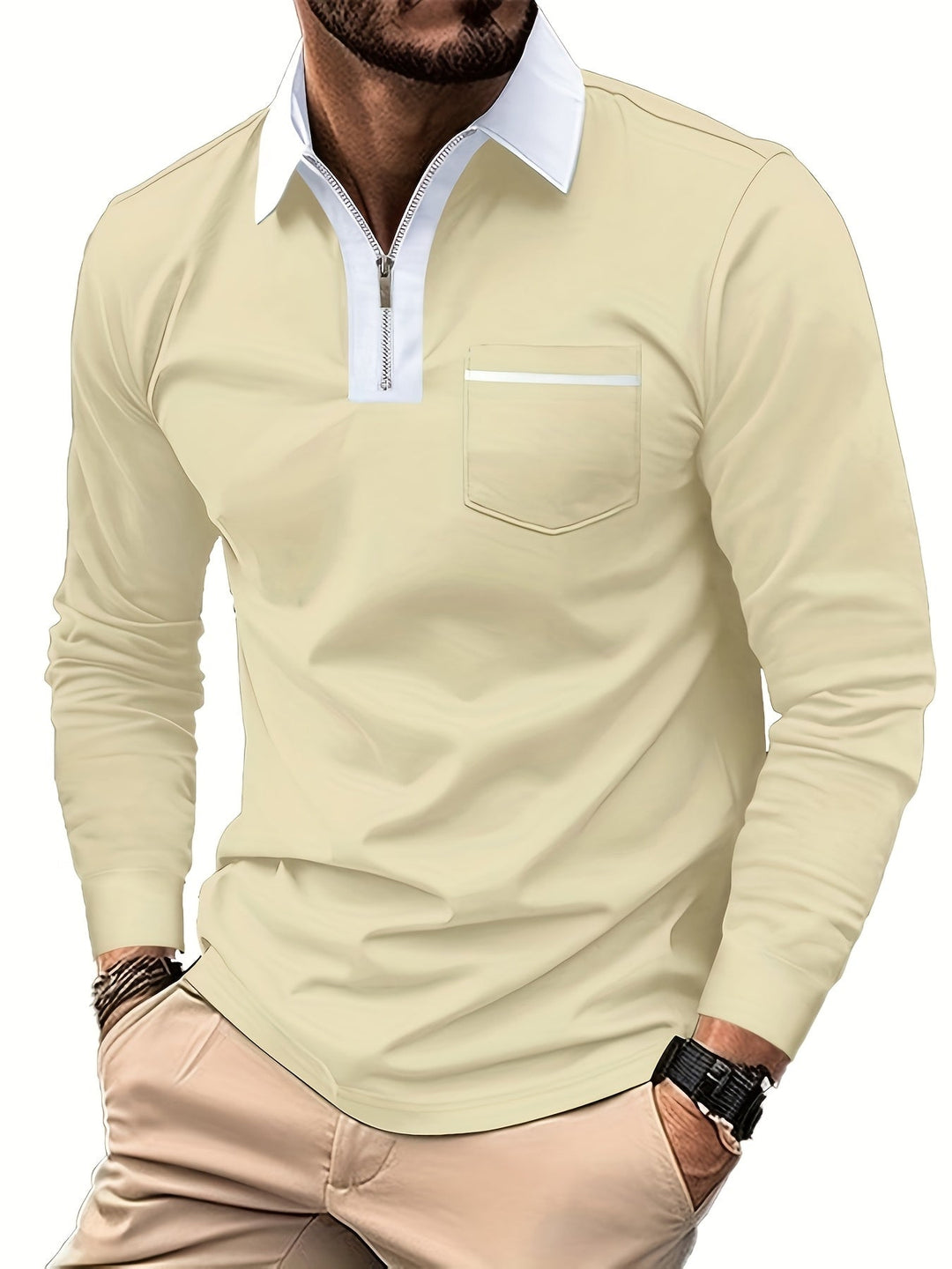 Refined Zip-Collar Polo Shirt for Men, Plus Size