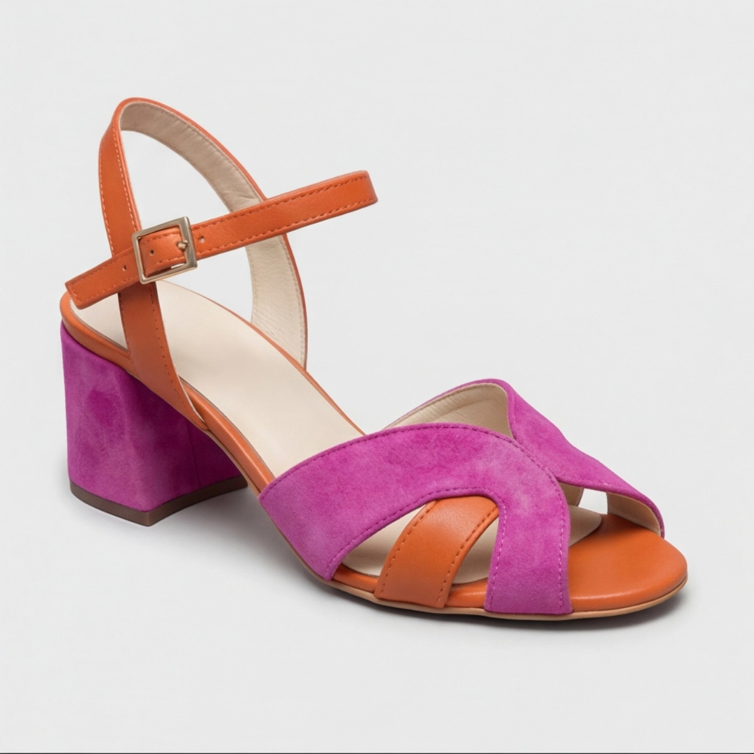 Orthopedic Color Block Chunky Heels for Women, Arch Support